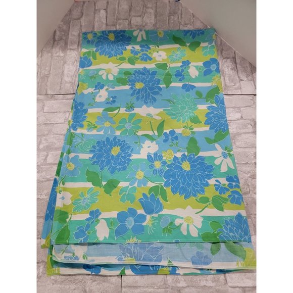 Cannon Vintage Twin Flat Sheet Floral 70s Blue Green Clean - Picture 1 of 6